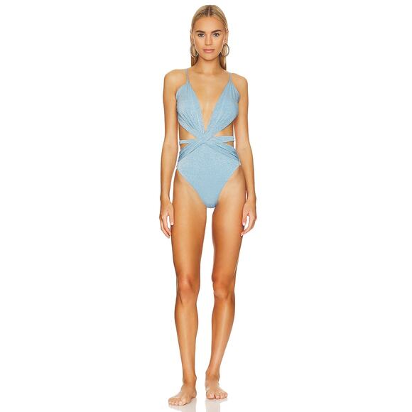 BAOBAB Mia One Piece Swim Bathing Suit Vacation Summer Metallic Cielo Small - Picture 1 of 13